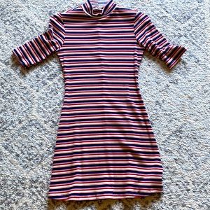 Reformation multi color turtleneck dress worn once short, blue navy white pink